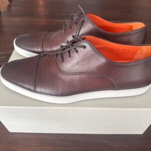 Santoni Durbin Derby Loafers Mens 11 Brown Leather Lace Shoes